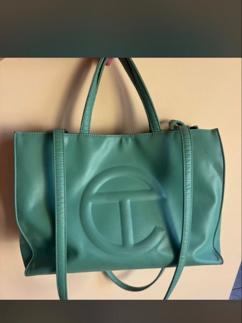 Telfar Green Embossed Logo Shoulder Tote